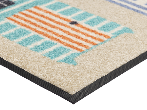 Eckansicht der Fußmatte mit 3 Strandhäuschen