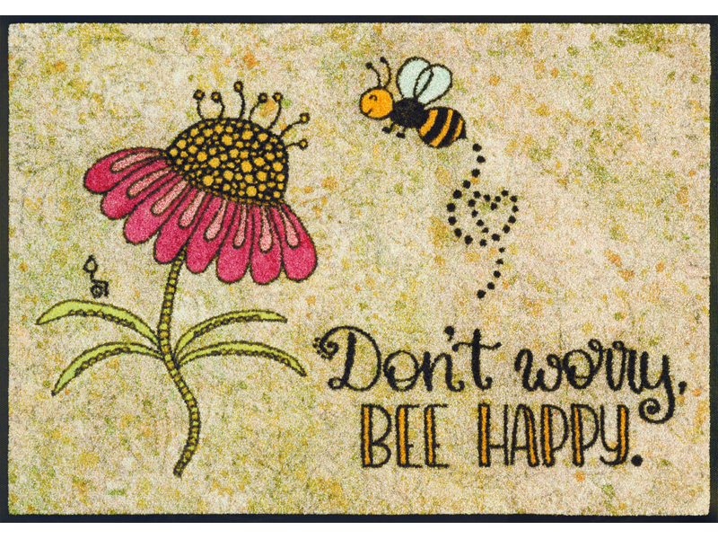 Fußmatte mit Blume und Biene und Schriftzug "don´t worry, be happy"