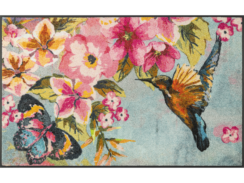 Fußmatte mit Blumen, Schmetterling und Kolibri