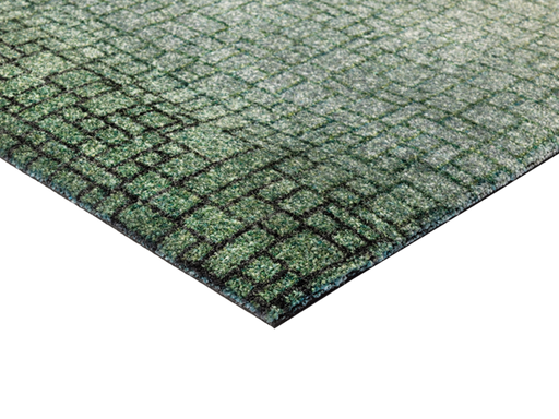 Eckansicht der Fußmatte mit grün-schwarzer und dezenter Musterung