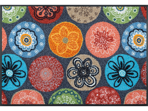 Fußmatte mit bunten Blumen und runder Umrandung