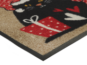 Eckansicht der Fußmatte mit Katzenmotiv in festich-weihnachtlichem Stil