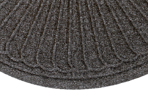 Eckansicht der halbrunden dunkelgrauen Fußmatte