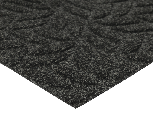 Eckansicht der Fußmatte mit dunkelgrauen Blättermuster