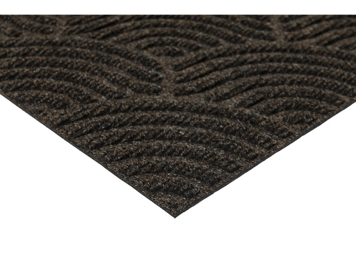 Eckansicht der Fußmatte mit dunkelbraunen, halbrunden Linien