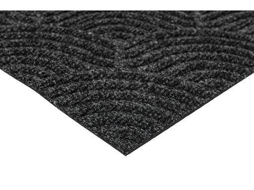 Eckansicht der Fußmatte mit dunkelgrauen, halbrunden Linien