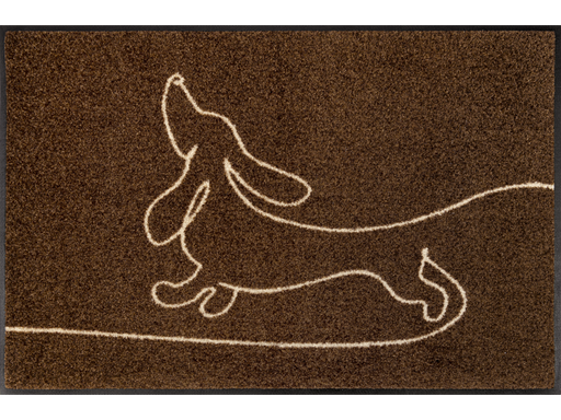 braune Fußmatte mit liniengezeichnetem Dackel-Hund