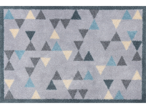 graue Fußmatte mit farbigen Dreiecken