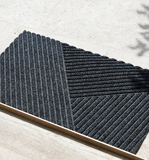 Draufsicht einer geprüften dunkelgrauen Fußmatte