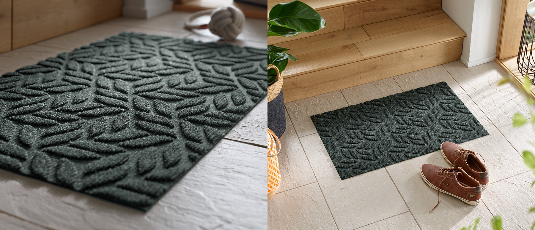 Dunkelgrüne Fußmatte mit Prägung