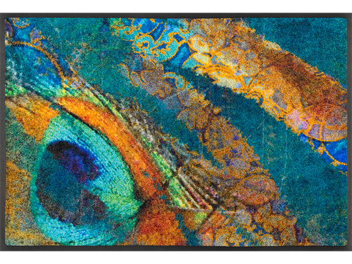 bunte Fußmatte mit Pfaunenfeder