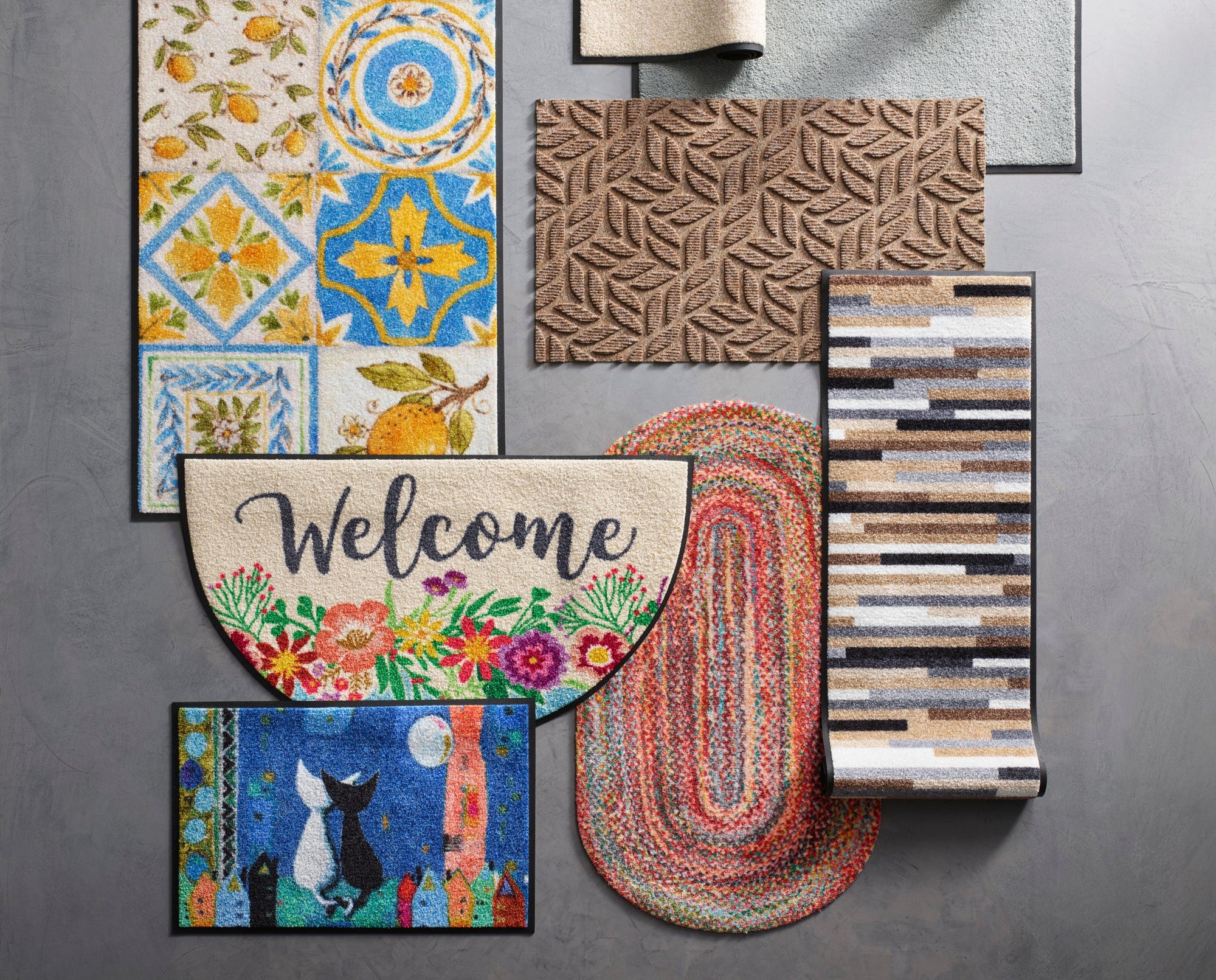 Draufsicht von verschiedenen Fußmatten