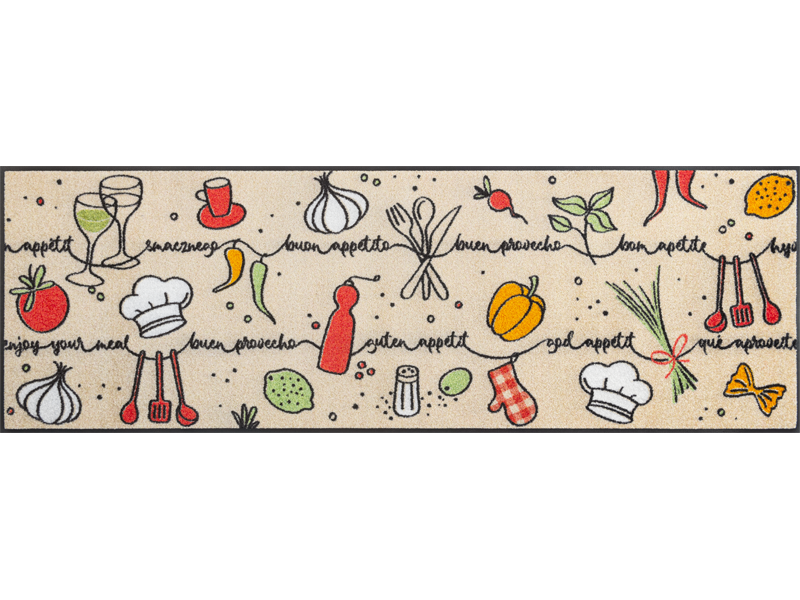 Läufer für die Küche mit Küchenutensilien