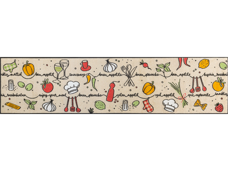 Läufer für die Küche mit Küchenutensilien