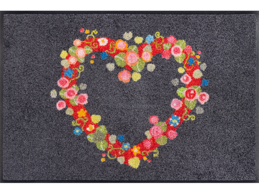 Fußmatte in grau mit Herz und floralen Ornamenten