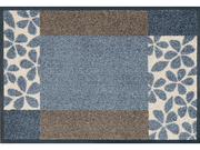 blau-naturfarbene Fußmatte mit floralem Design