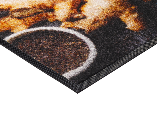 Eckansicht des Küchenläufers mit Essensmotiven