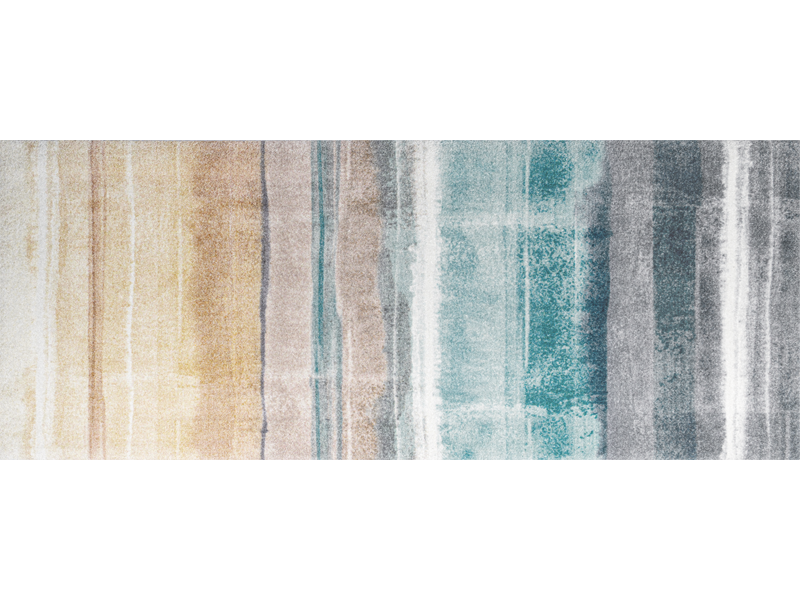 Fußmatte mit beige-blauen Streifenmuster