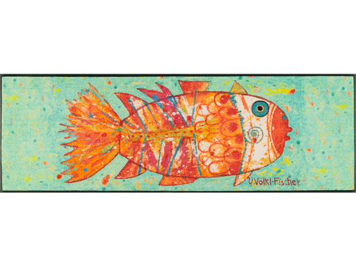 Fußmatte in grün mit gemalenem Fisch