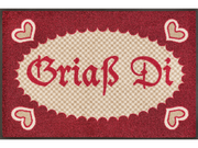 Fußmatte im Landhausstil mit Herzen und Schriftzug "Griaß Di"