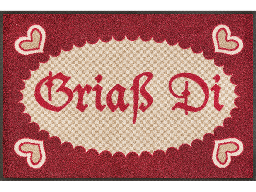 Fußmatte im Landhausstil mit Herzen und Schriftzug "Griaß Di"