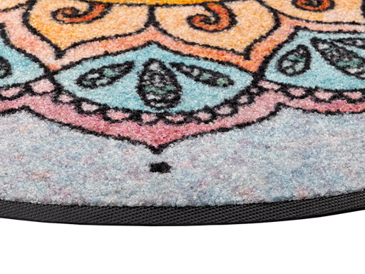 Eckansicht der Fußmatte in Rund mit Ornamenten, Blume des Lebens