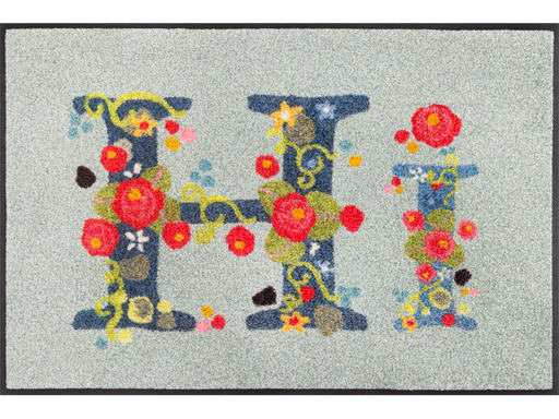 Fußmatte mit Schriftzug "HI" mit Blumen geschmückt