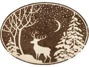 Ovale Fußmatte mit Hirsch und winterlichem Wald