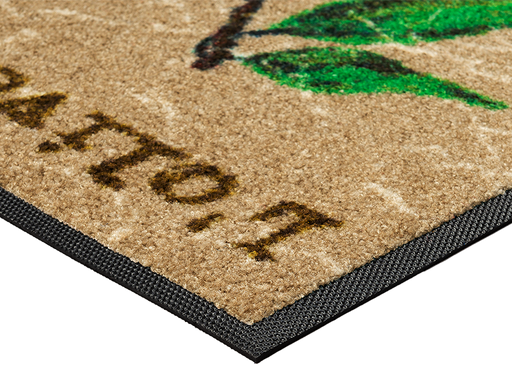 Eckansicht der Fußmatte mit Zitronen und Olivenstauden