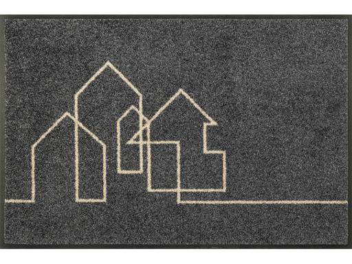 Fußmatte in grau mit gezeichneten Häusermotiven