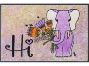 Fußmatte mit Elefant und Blumenstrauß und Schriftzug „Hi“