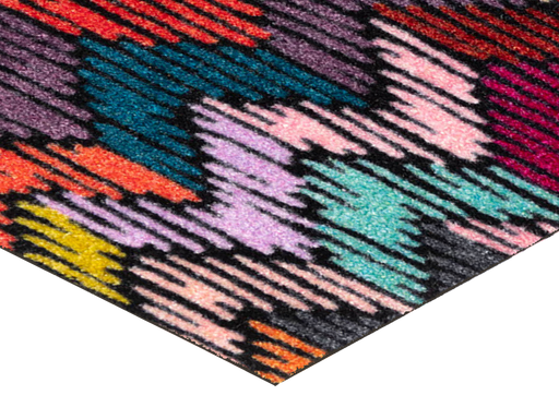 Eckansicht der Fußmatte mit bunten geometrischem Muster