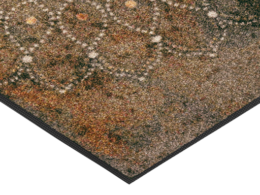 Eckansicht der braunen Fußmatte mit Mandala in der Mitte