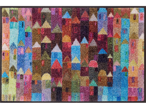 Fußmatte mit bunten, künstlerischem Häusermotiv