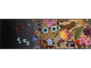 Läufer in schwarz mit buntem, violettem Blumenmotiv