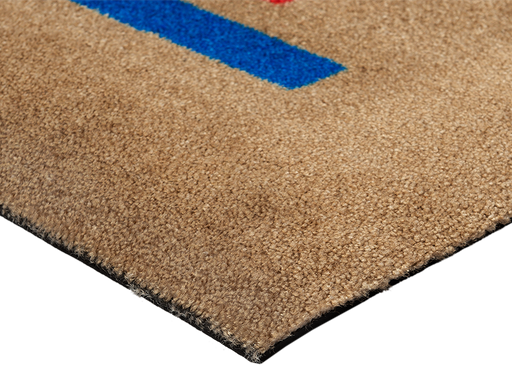 Eckansicht des beigen Läufer mit bunten Streifen