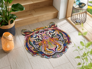 Fußmatte mit buntem Mandala-Tiger vor der Treppe
