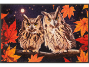 Fußmatte mit Eulen in der Nacht und orangen Herbstblättern