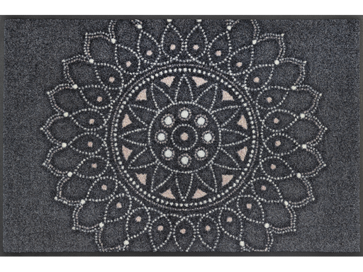 Fußmatte mit rosa weißem Mandala auf dunkelgrauem Hintergrund