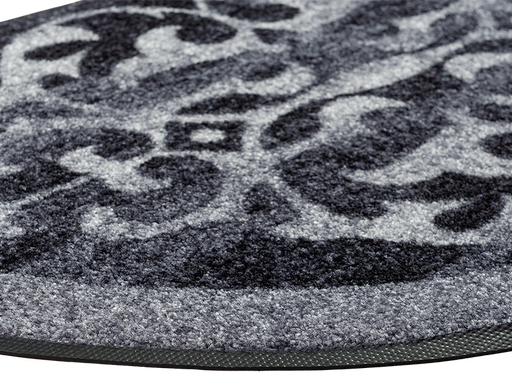 Eckansicht der halbrunde Fußmatte in grau mit Ornamenten