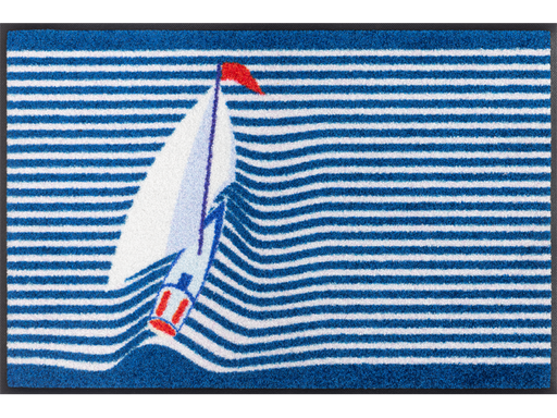 Fußmatte in Blau mit Segelboot und Wellen