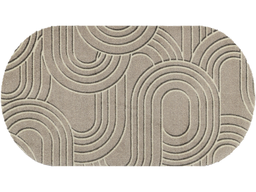 gerundete Fußmatte mit dezentem sandfarbenen Linienmuster