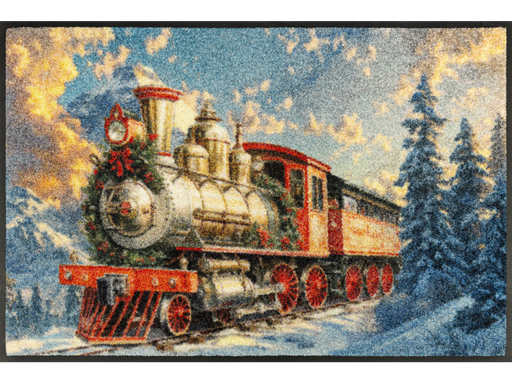 Fußmatte mit Zug in winterlicher Waldlandschaft