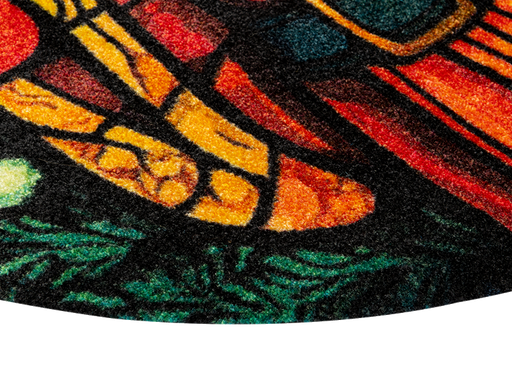 Ecke der randlosen Fußmatte mit buntem Weihnachtsmann Motiv