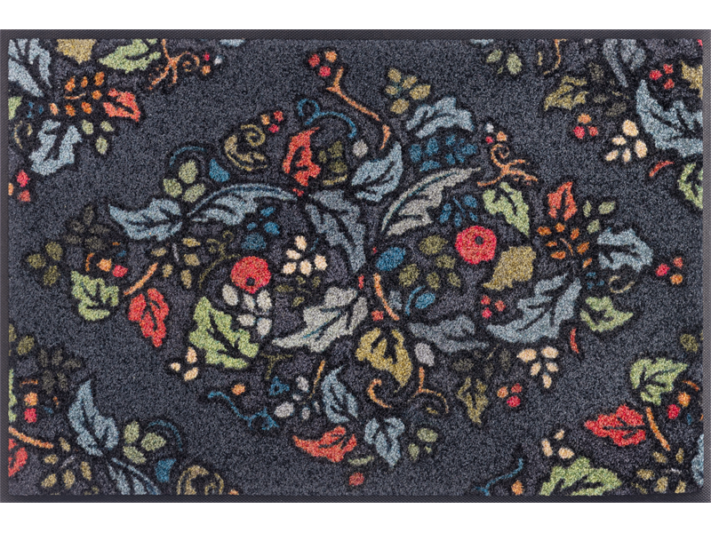 Fußmatte in grau mit buntem floralen Ornamenten