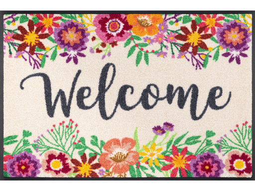 Fußmatte mit Blumen und Schriftzug "Welcome"