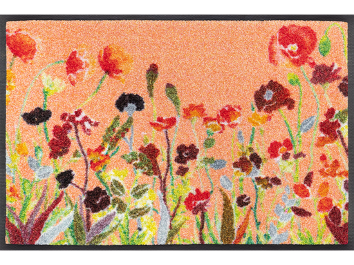 Fußmatte in Rottönen mit farbenfrohen Blumen