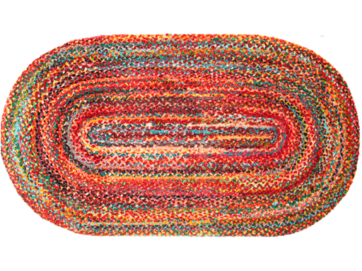 Fußmatte in Sonderform mit rot-bunten Punkten