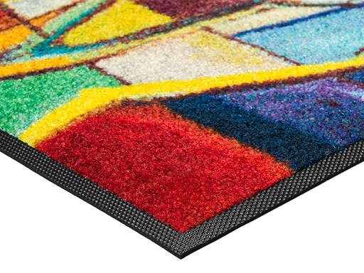 Eckansicht der bunten Fußmatte mit Segelbooten, Meer und Sonne