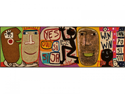 Fußmatte mit bunten Motiven und Gesichtern